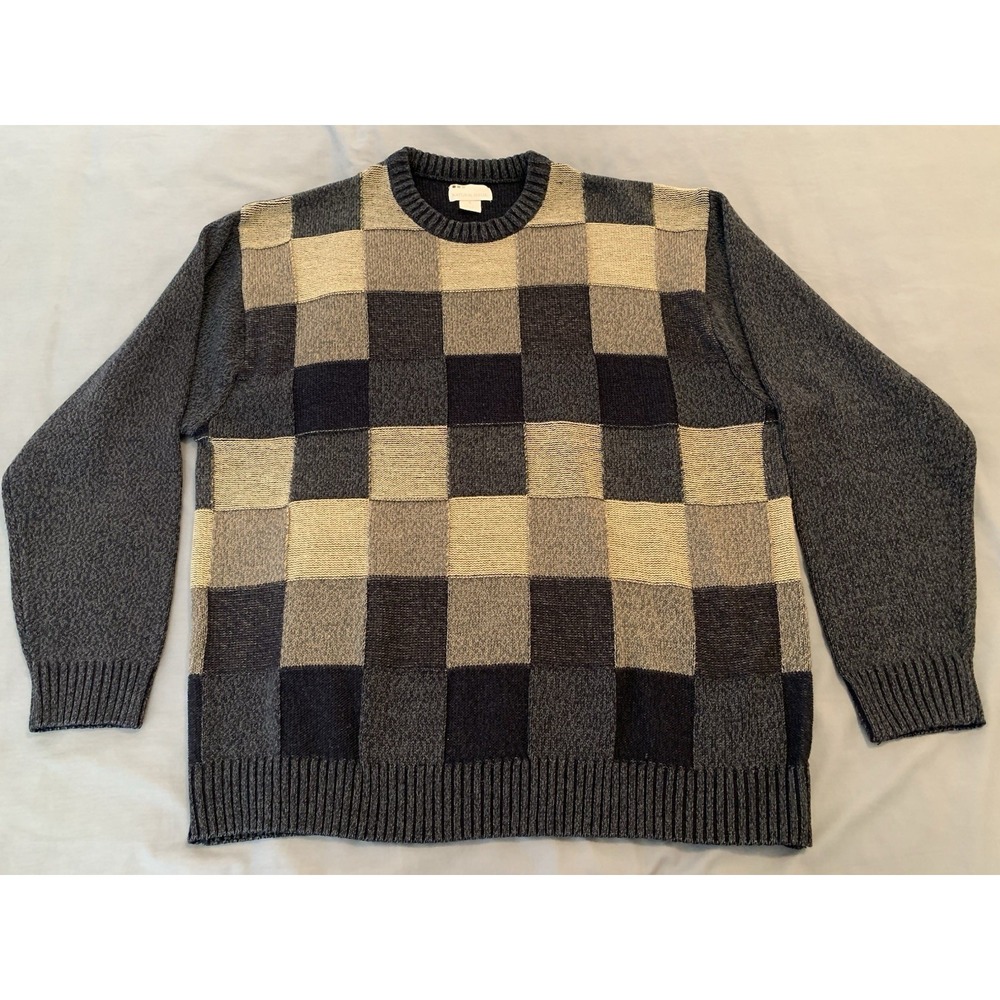 Natural Issue Sweater Men's XL Multi‎ Check 100% Acrylic Long Sleeve Round Neck